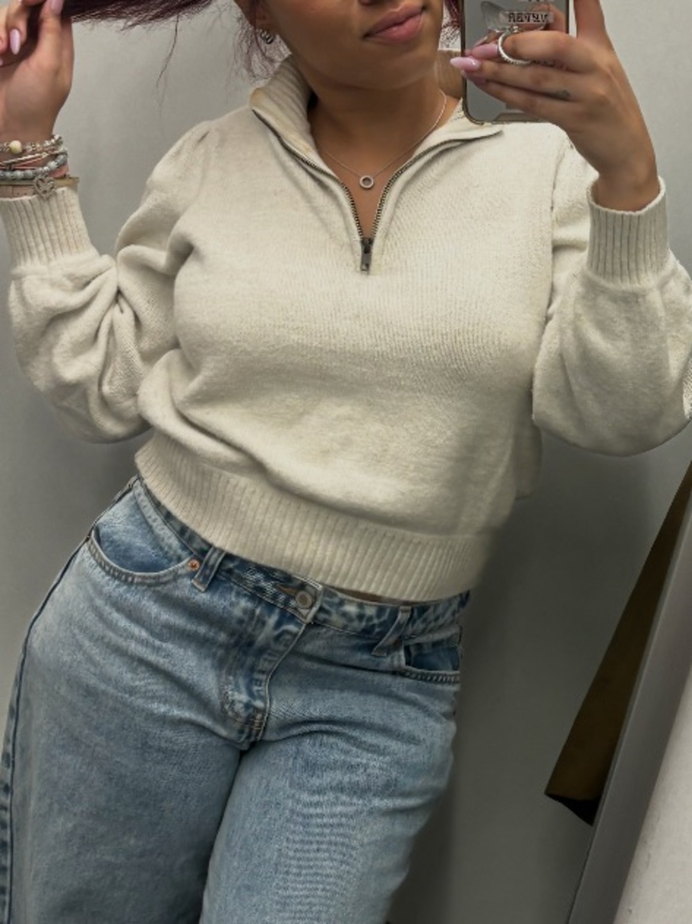 Snug and cute women’s beige sweater & quarter zip!